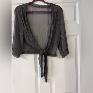 Shimmery Black Sheer Tie-Front Top